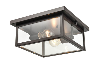 12-inch Evanton Powder Coated Bronze 2-Light Outdoor Flush Mount Ceiling Light with Clear Glass