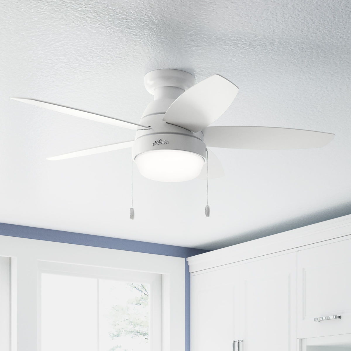 44 inch Lilliana Fresh White Low Profile Ceiling Fan with LED Light Kit and Pull Chain