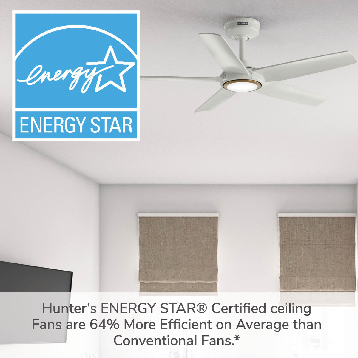 44 inch Zentech Wi-Fi ENERGY STAR® Fresh White LED Damp Rated Ceiling Fan Handheld Remote