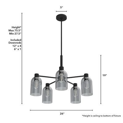 Lochemeade 26-inch 5-light Natural Black Iron Chandelier with Smoked Glass