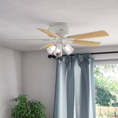 52 inch Crestfield Fresh White Low Profile Ceiling Fan with LED Light Kit and Pull Chain