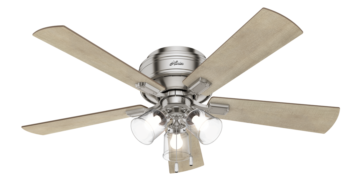 52 inch Crestfield Brushed Nickel Low Profile Ceiling Fan with LED Light Kit and Pull Chain