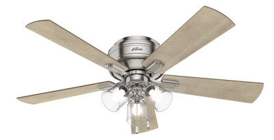 52 inch Crestfield Brushed Nickel Low Profile Ceiling Fan with LED Light Kit and Pull Chain