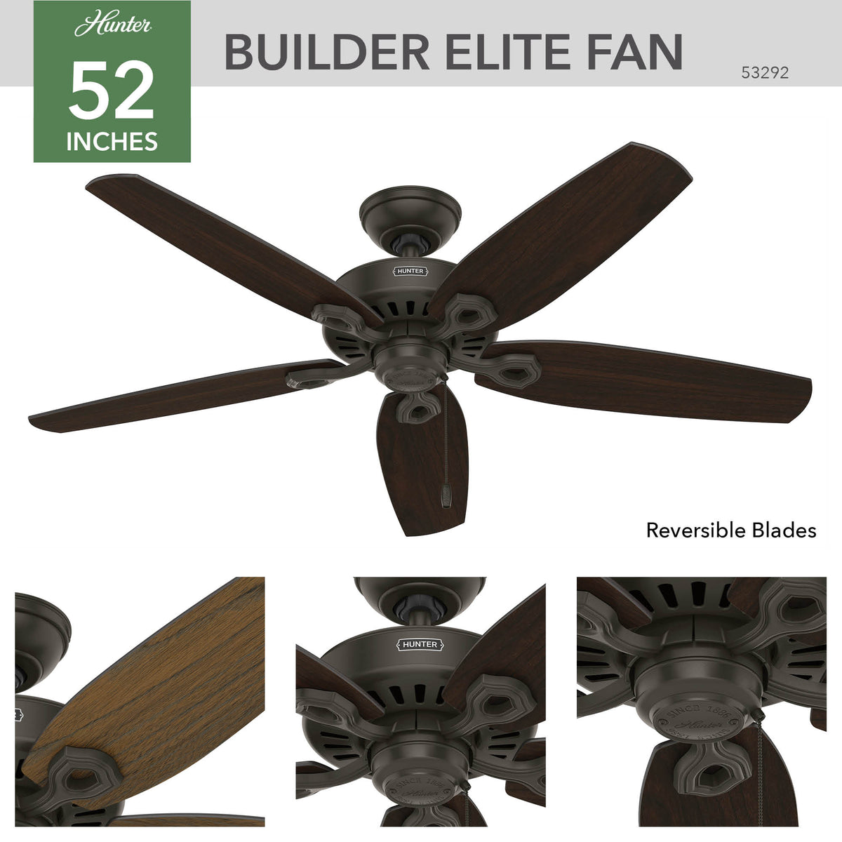 52 inch Builder New Bronze Damp Rated Ceiling Fan and Pull Chain
