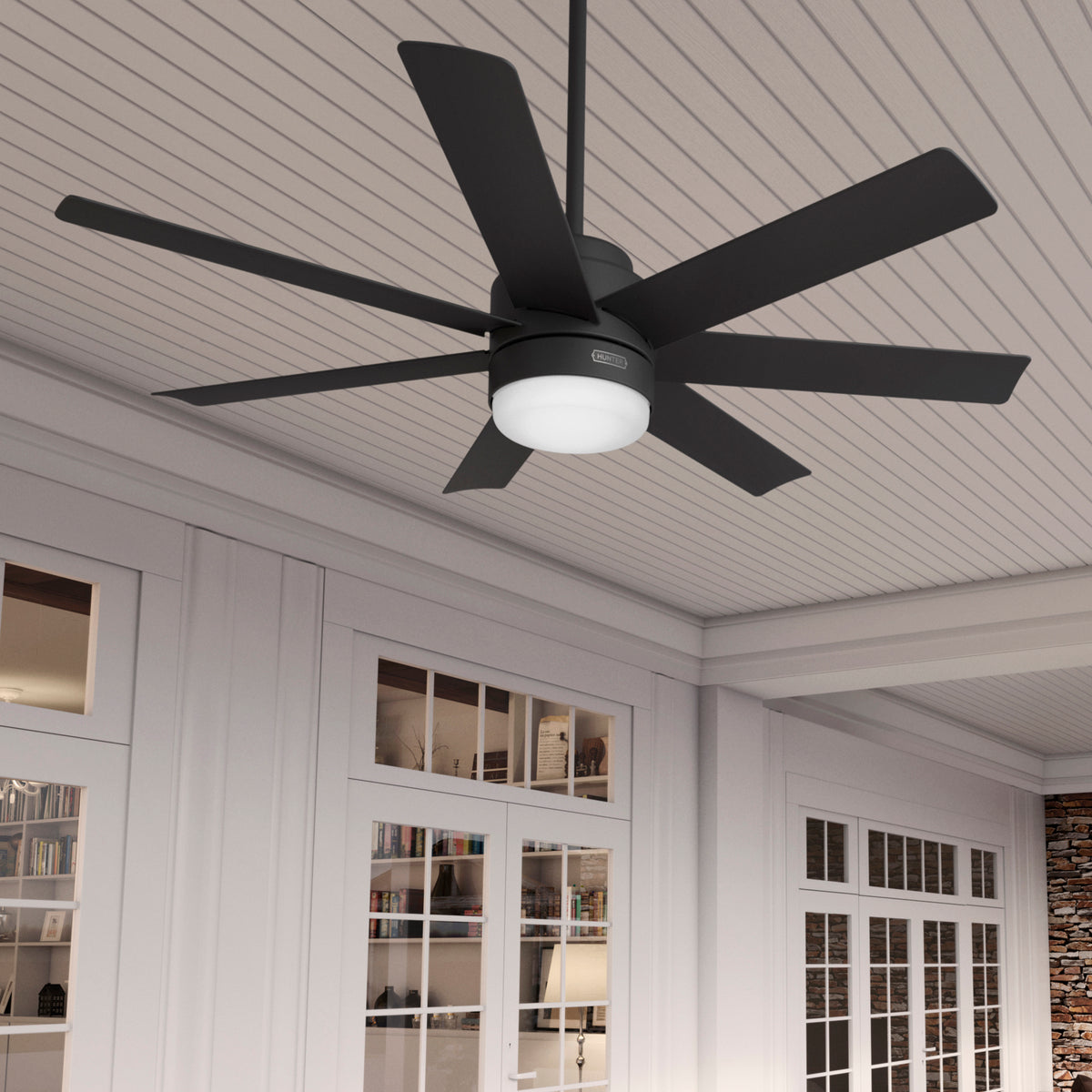 52 inch Brazos ENERGY STAR® Matte Black Damp Rated Ceiling Fan with LED Light Kit and Handheld Remote