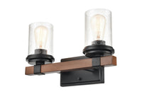 15'' Taos Matte Black/Wood Grain 2 Light Bath Vanity