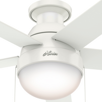 46 inch Anslee Fresh White Low Profile Ceiling Fan with LED Light Kit and Pull Chain