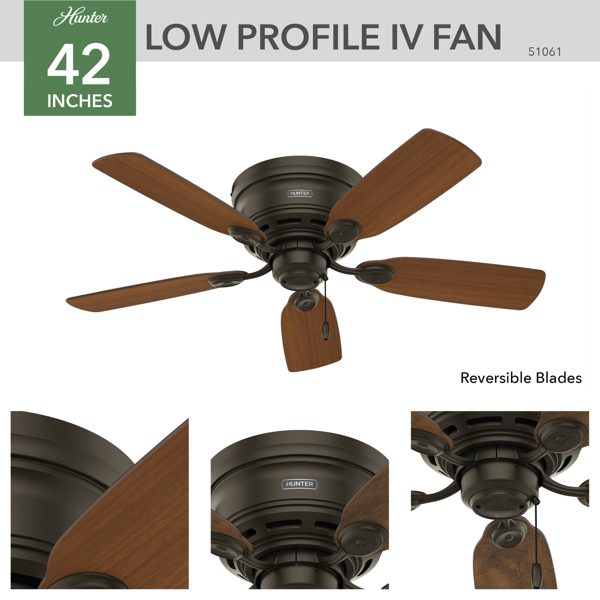 42 inch Low Profile New Bronze Low Profile Ceiling Fan and Pull Chain