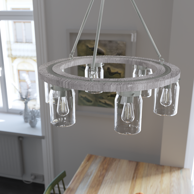 Devon Park 26.5-inch 6-light Brushed Nickel and Grey Wood Chandelier with Clear Glass