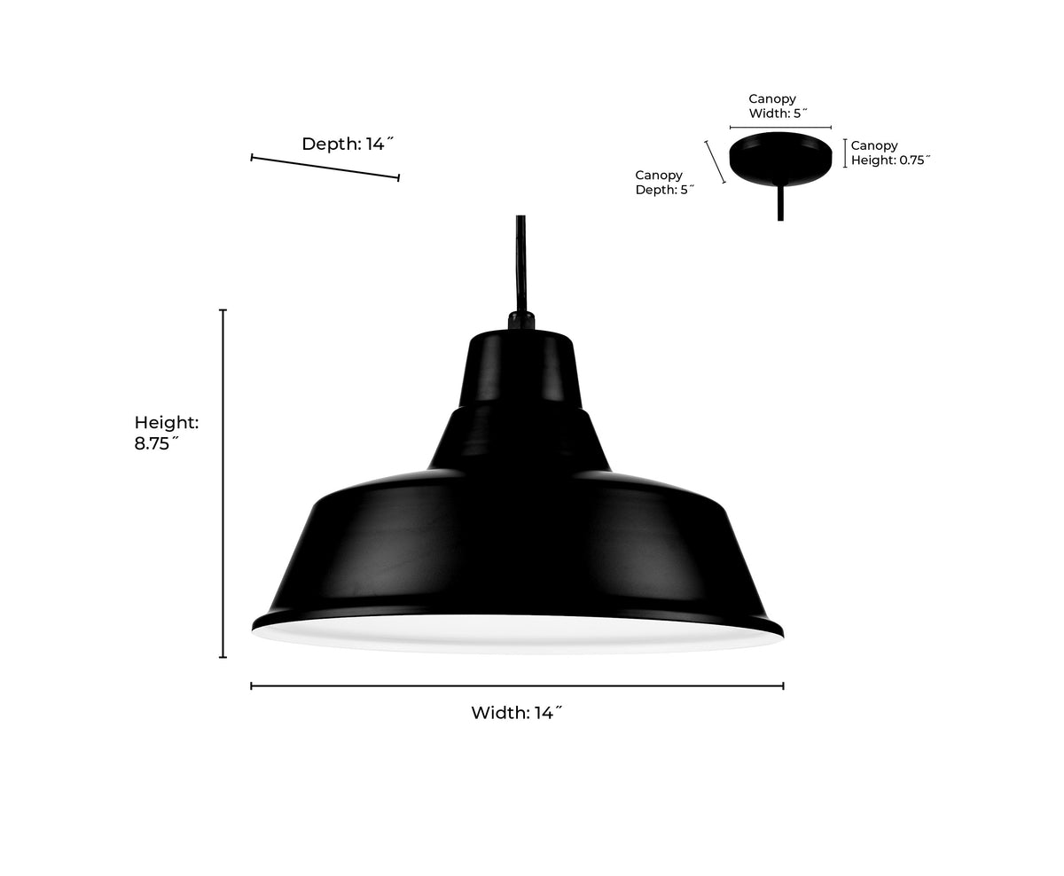 14-inch R Series Satin Black 1-Light Black Glass Pendant Light