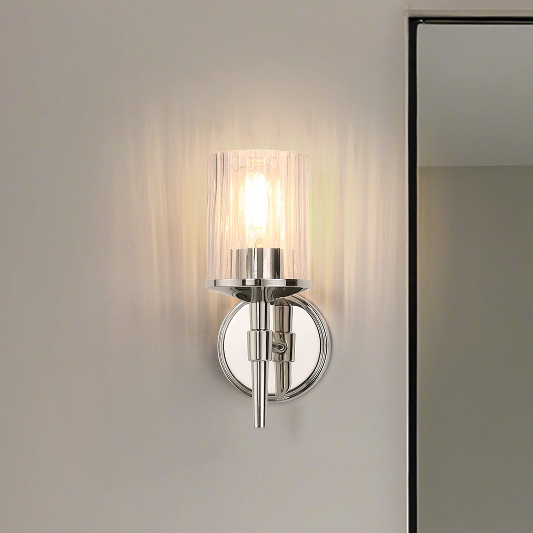 Andrea 5-inch 1-light Polished Nickel Vanity Light with Clear Ribbed Glass Shade