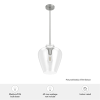 Vidria 12-inch 1-light Brushed Nickel Pendant with Clear Glass