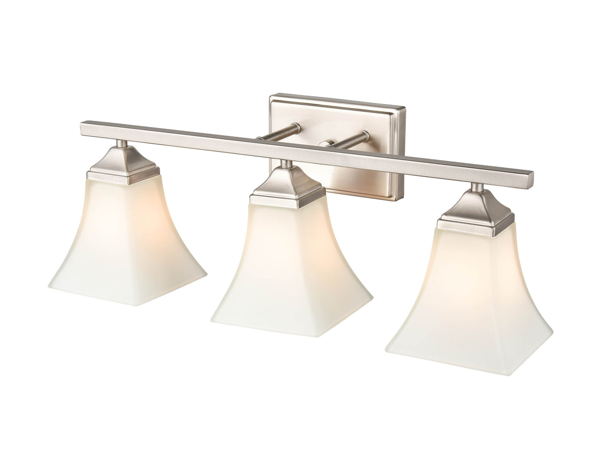 23.25-inch Brushed Nickel 3-Light Etched White Glass Bell Bathroom Vanity Light