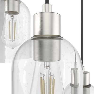 Lochemeade 14.5-inch 3-light Brushed Nickel Round Pendant Cluster with Seeded Glass