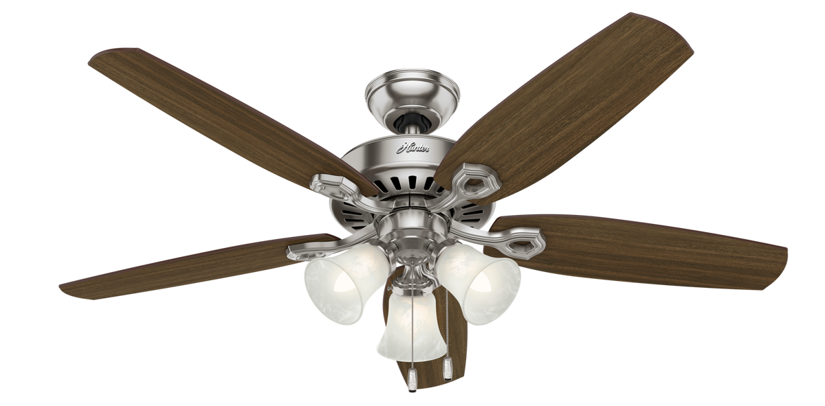 52 inch Builder Brushed Nickel Ceiling Fan with LED Light Kit and Pull Chain