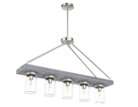 Devon Park 38-inch 5-light Brushed Nickel and Grey Wood Linear Chandelier with Clear Glass