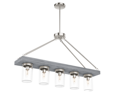 Devon Park 38-inch 5-light Brushed Nickel and Grey Wood Linear Chandelier with Clear Glass