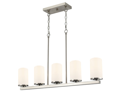 40-inch Verlana Brushed Nickel 5-Light Etched White Glass Linear Chandelier