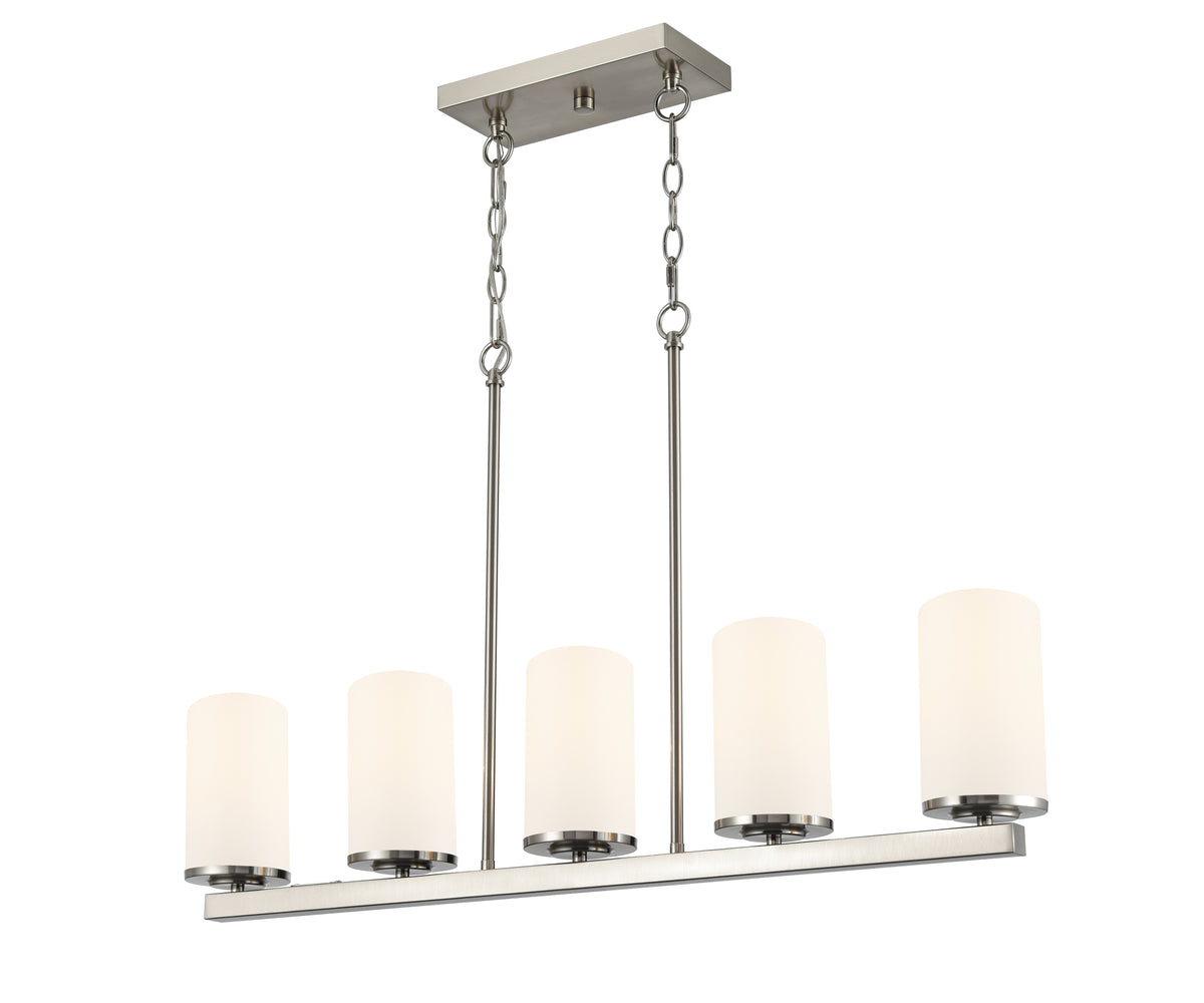 40-inch Verlana Brushed Nickel 5-Light Etched White Glass Linear Chandelier