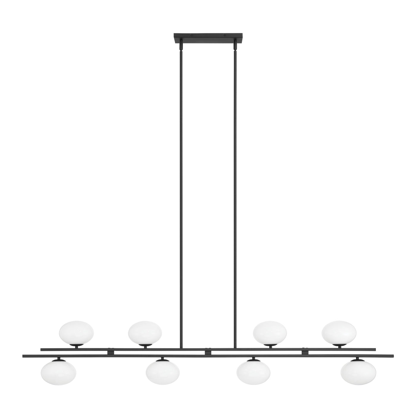 Julep 64-inch 8-light Matte Black Linear Chandelier with Opal Glass Shades