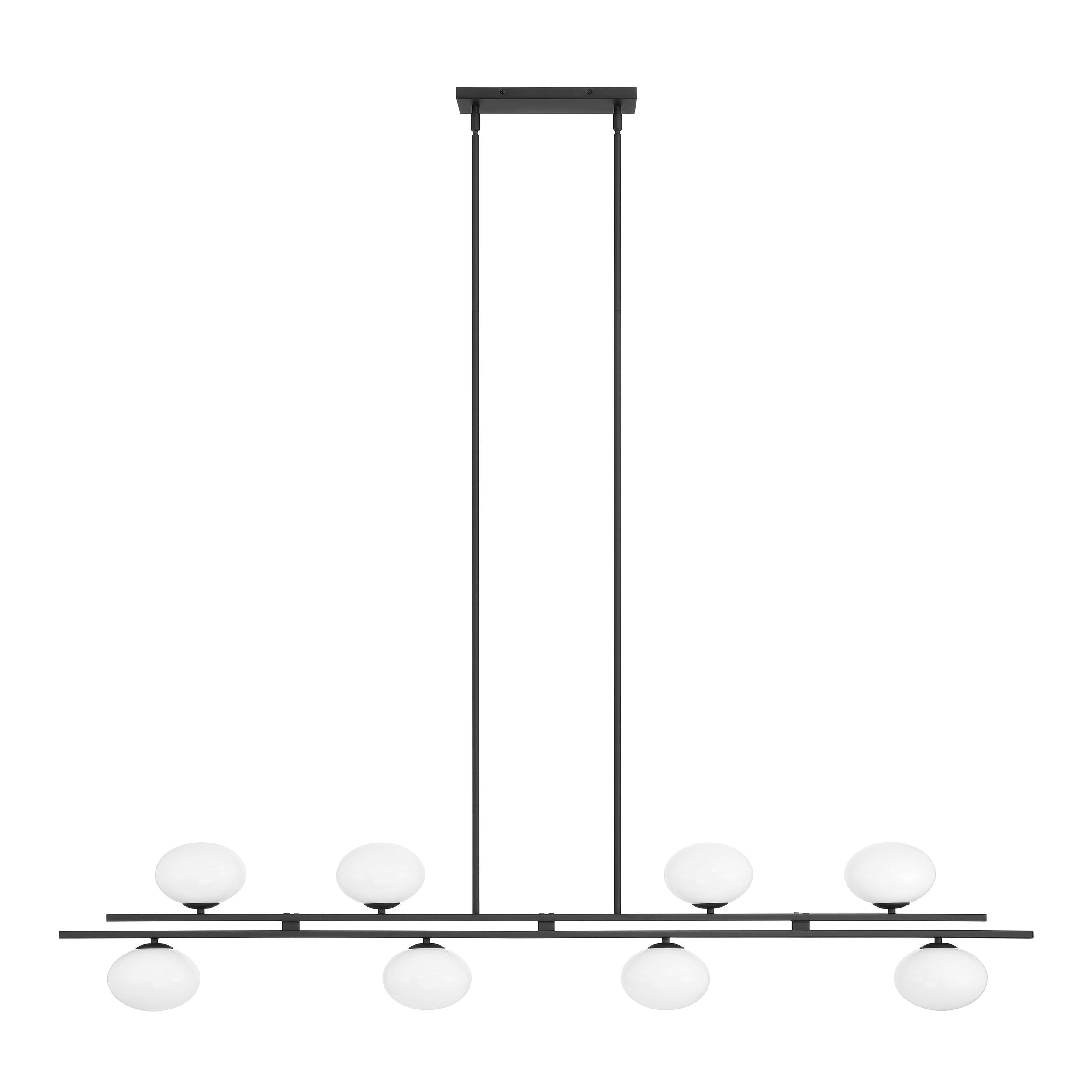 Julep 64-inch 8-light Matte Black Linear Chandelier with Opal Glass Shades