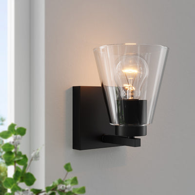 6.75-inch Strayhan Matte Black 1-Light Clear Glass Wall Sconce