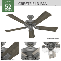 52 inch Crestfield Matte Silver Ceiling Fan with LED Light Kit and Pull Chain