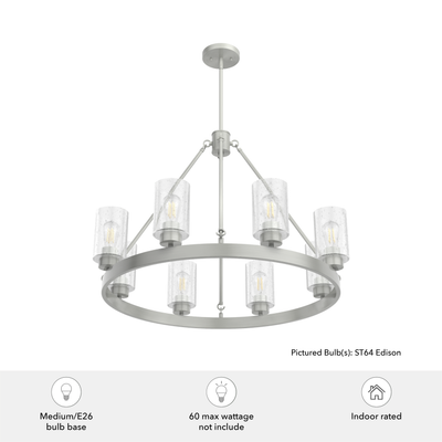 Hartland 32-inch 8-light Brushed Nickel Chandelier with Seeded Glass
