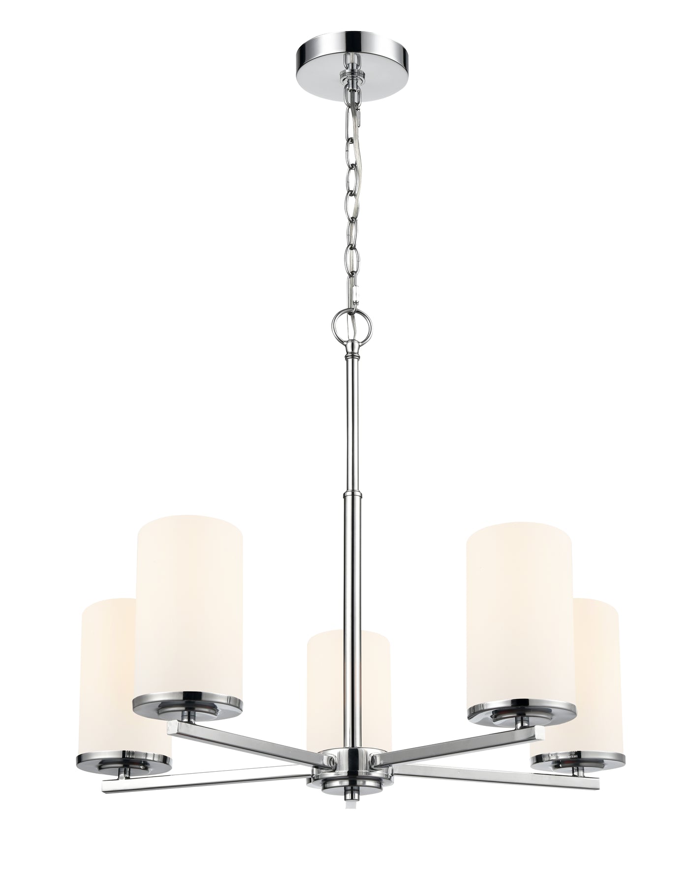 24-inch Verlana Chrome 5-Light Etched White Glass Chandelier