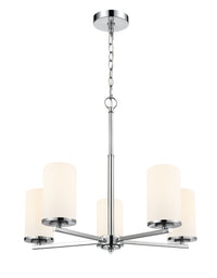 24-inch Verlana Chrome 5-Light Etched White Glass Chandelier