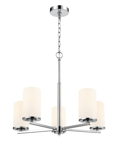 24-inch Verlana Chrome 5-Light Etched White Glass Chandelier