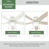 52 inch Anisten Fresh White Low Profile Ceiling Fan with LED Light Kit and Pull Chain