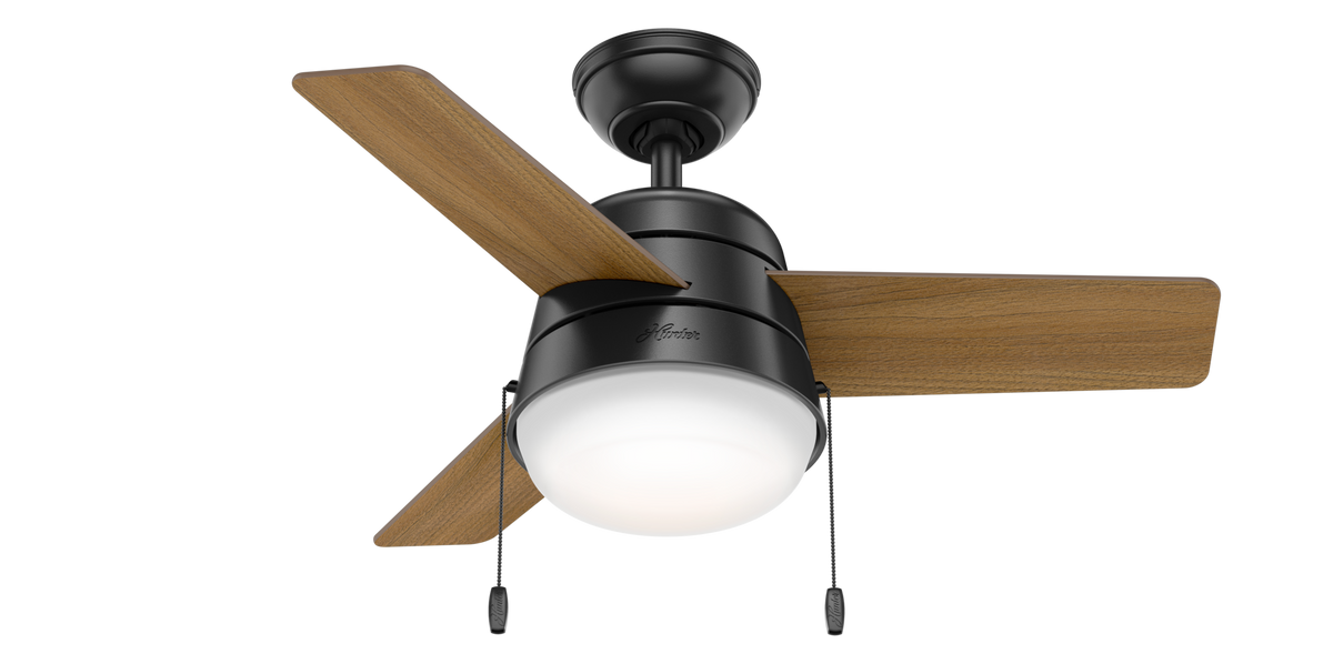 36 inch Aker Matte Black Ceiling Fan with LED Light Kit and Pull Chain