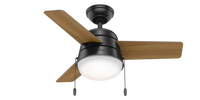 36 inch Aker Matte Black Ceiling Fan with LED Light Kit and Pull Chain