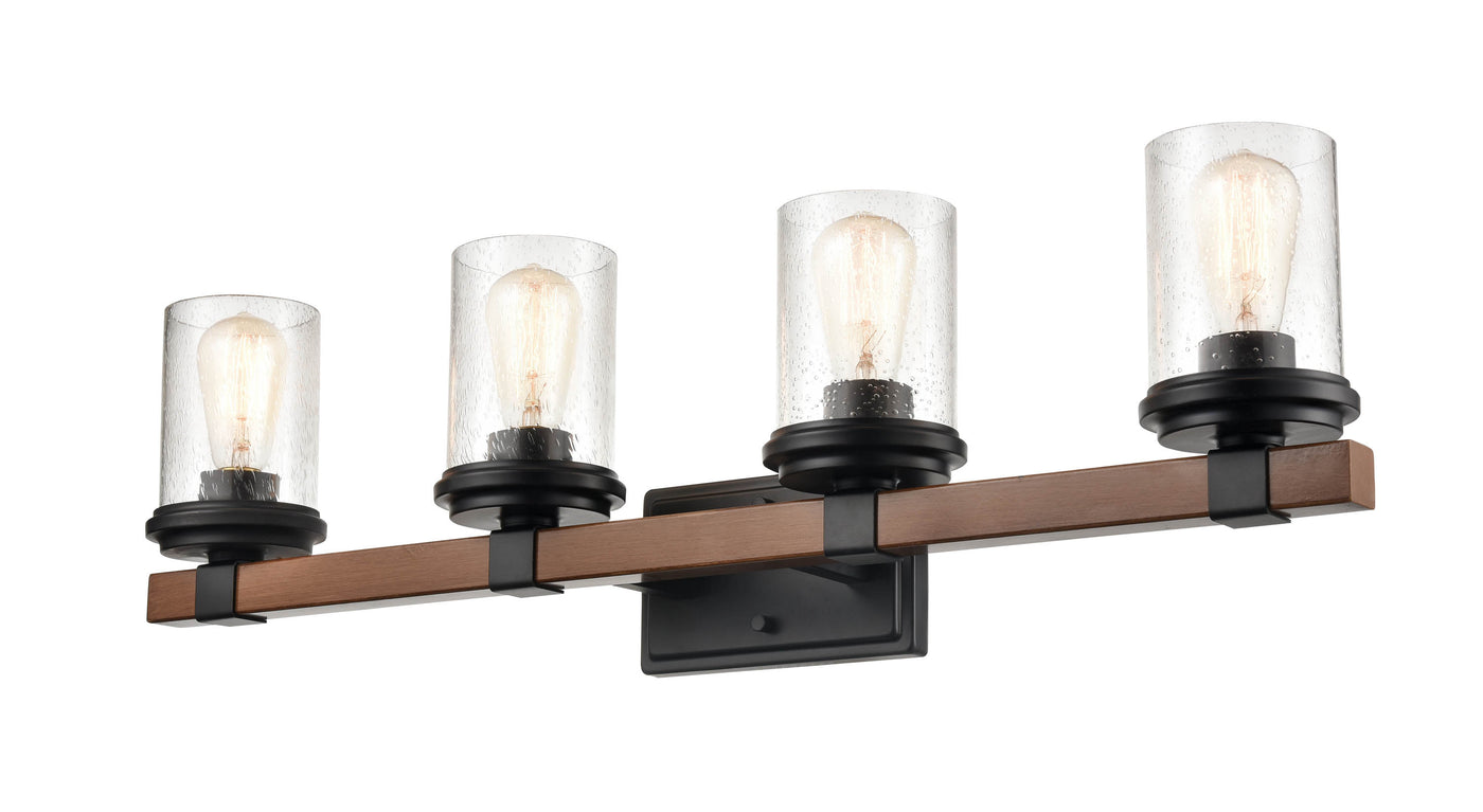 32'' Taos Matte Black/Wood Grain 4 Light Bath Vanity