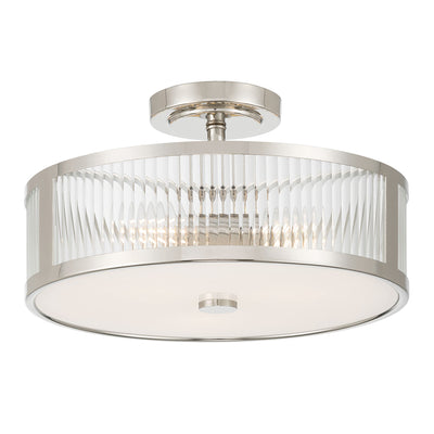 8.75'' Ardezia Polished NickelClear Ribbed 3 Light Semi-Flush Mount