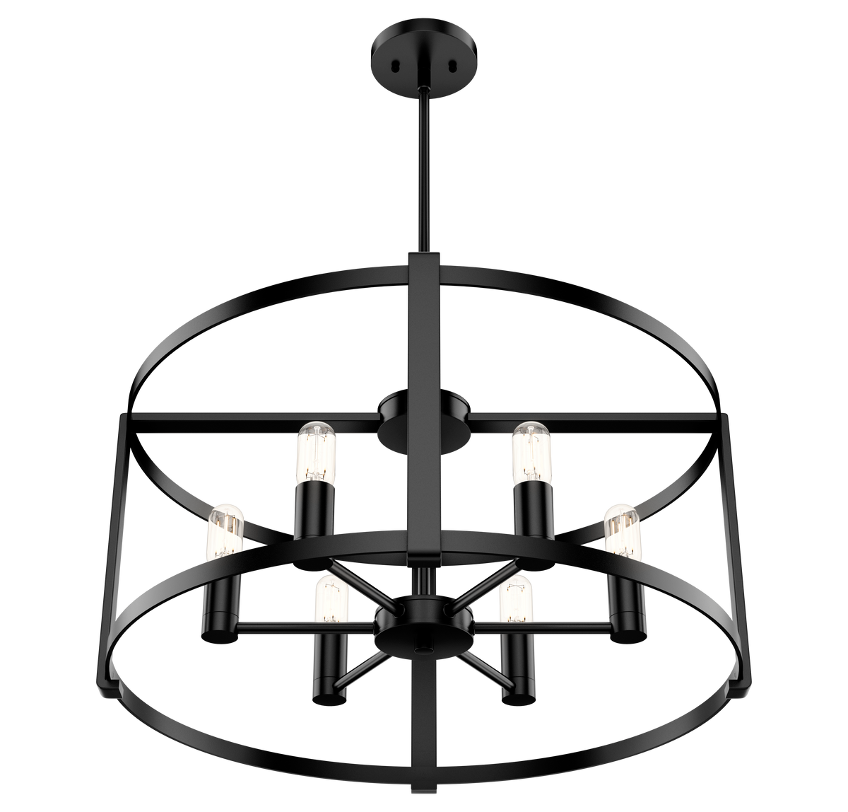 Astwood 26-inch 6-light Matte Black Drum Chandelier with Clear Glass