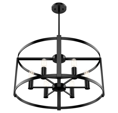 Astwood 26-inch 6-light Matte Black Drum Chandelier with Clear Glass