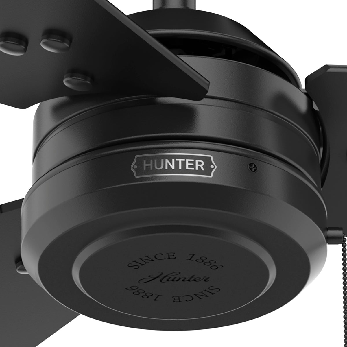 44 inch Cassius Matte Black Damp Rated Ceiling Fan and Pull Chain