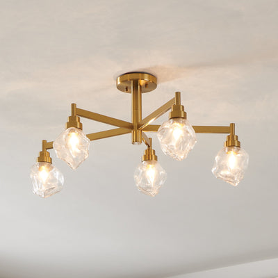 Lillyanna 26-inch 5-light Brushed Gold Semi-Flush Mount with Clear Ice Glass Shades