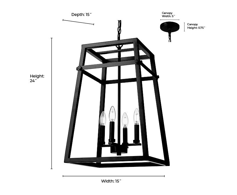24'' Tellsa Matte Black 4 Light Pendant