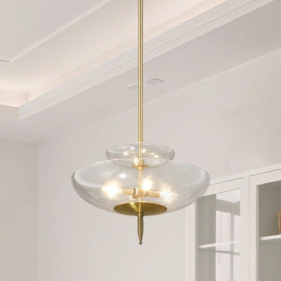 Fiorello 21-inch 4-light Brushed Gold Convertible Pendant with Smoked Amber Glass Shades