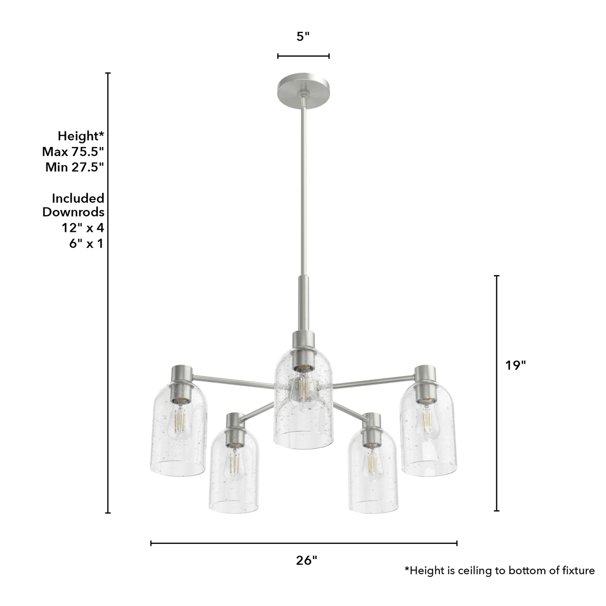 Lochemeade 26-inch 5-light Brushed Nickel Chandelier with Seeded Glass