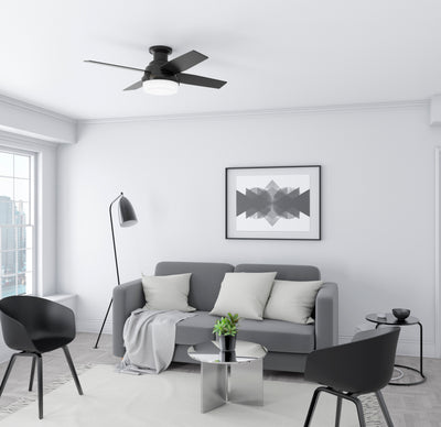 44 inch Dempsey Matte Black Low Profile Damp Rated Ceiling Fan with LED Light Kit and Handheld Remote