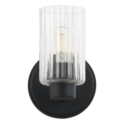 Bedminster 5-inch 1-light Matte Black Vanity Light with Clear Ribbed Glass Shade