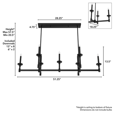 Briargrove 51.25-inch 7-light Matte Black Linear Chandelier