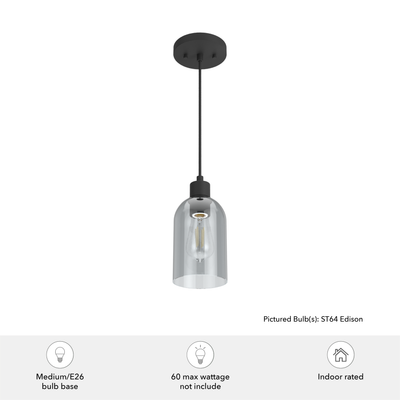 Lochemeade 4.5-inch 1-light Natural Black Iron Pendant with Smoked Glass
