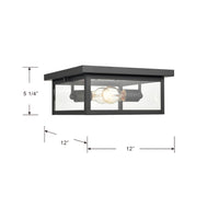 12-inch Evanton Powder Coated Black 2-Light Outdoor Flush Mount Ceiling Light with Clear Glass