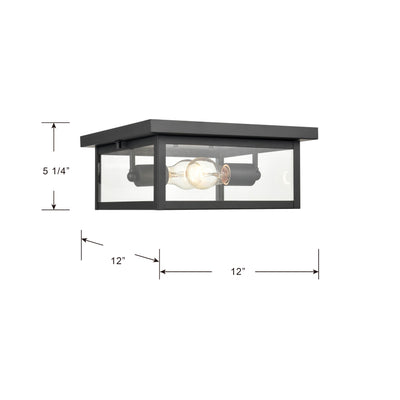 12-inch Evanton Powder Coated Black 2-Light Outdoor Flush Mount Ceiling Light with Clear Glass