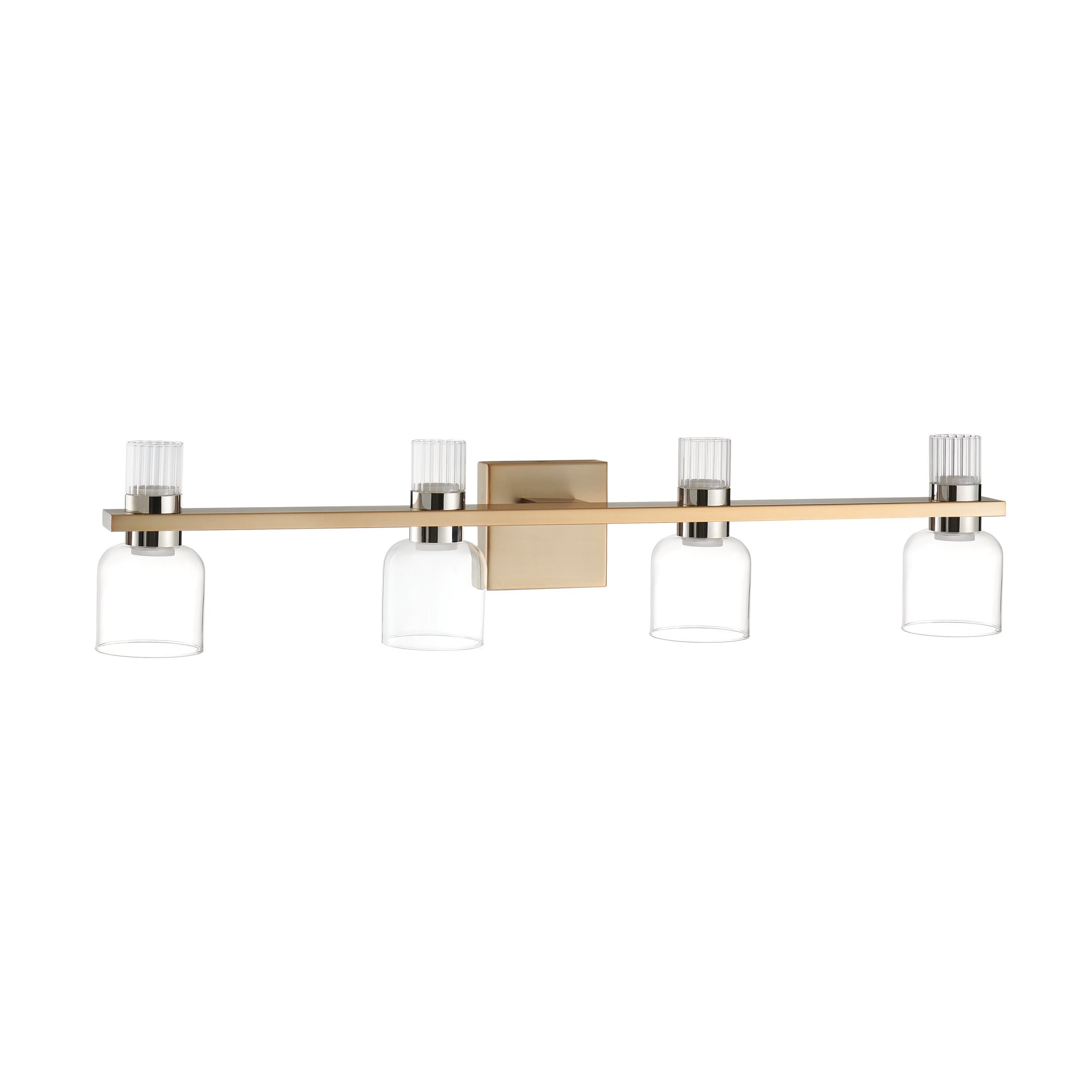 Amelia 34-inch 8-light Champagne Gold and Polished Nickel 5CCT LED Vanity Light with Clear and Clear Ribbed Glass